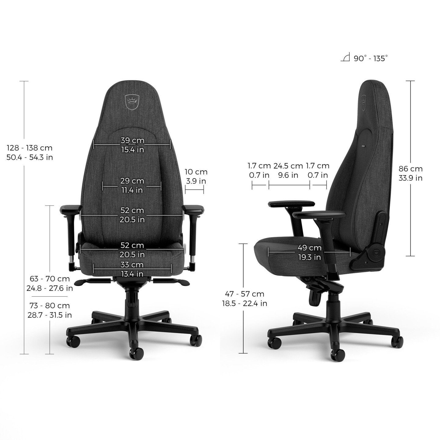 noblechairs ICON TX – Siège gaming en tissu respirant anthracite