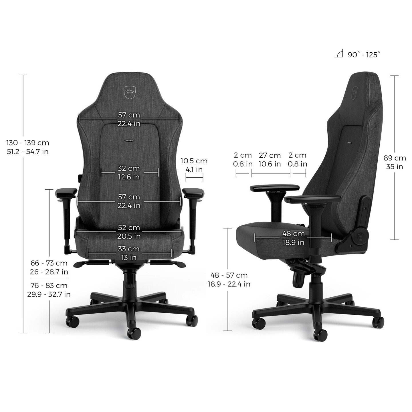noblechairs HERO – Siège gaming en tissu (TX anthracite, MF noir)