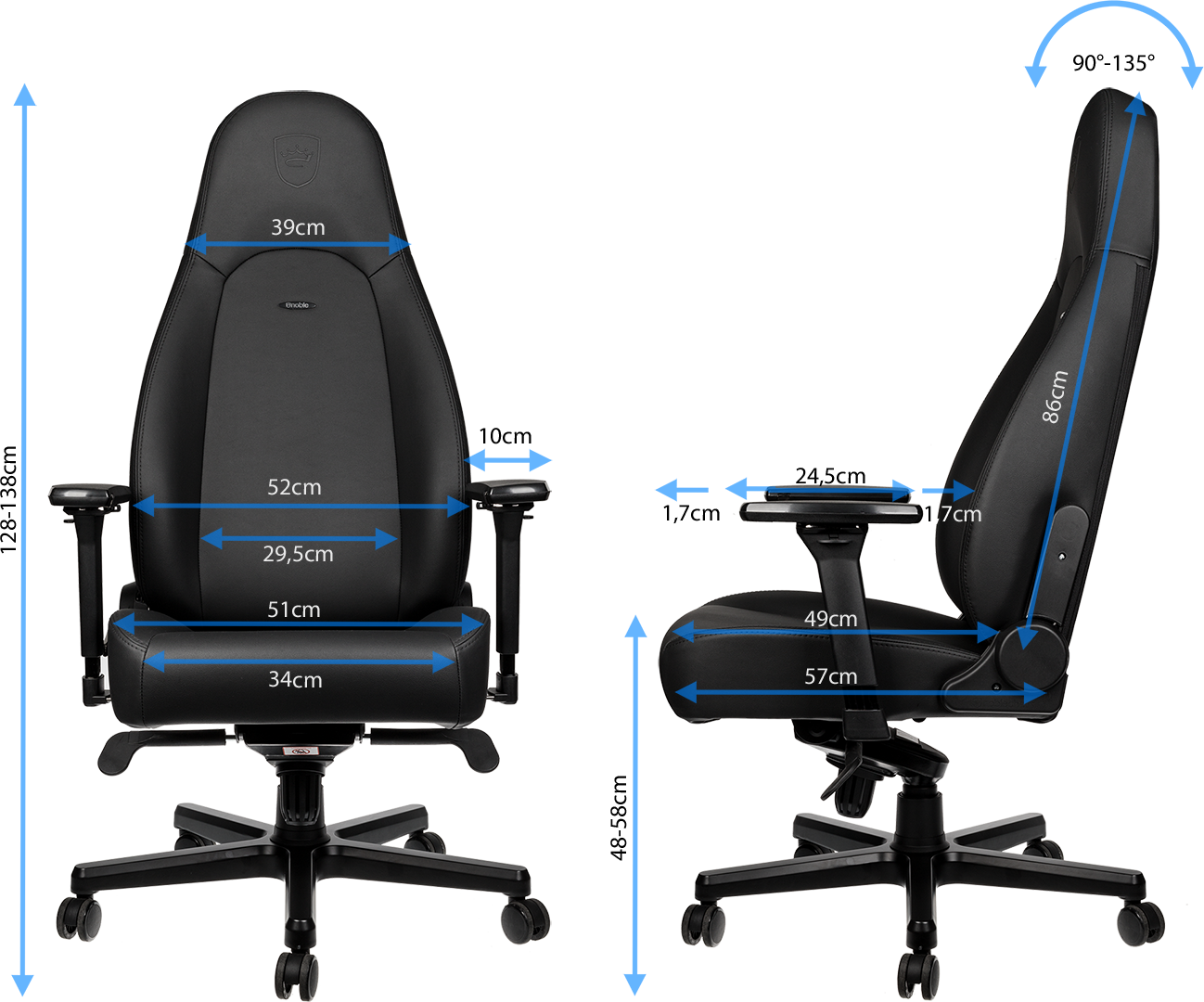 Le siège gaming noblechairs ICON - Black Edition en un coup d’œil